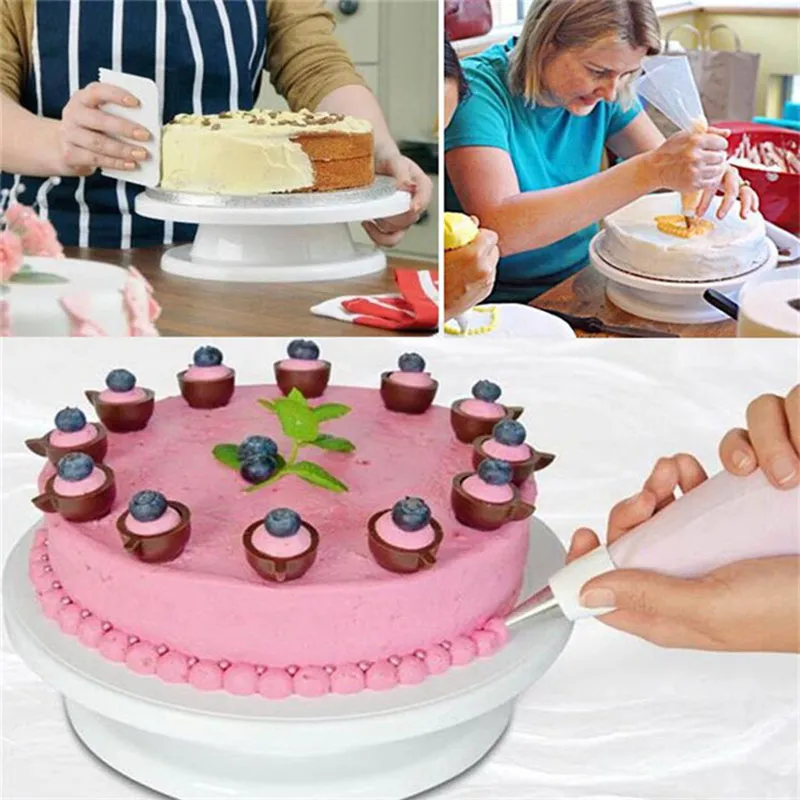 White 28CM Plastic Cake Turntable Rotating Cake Decorating Plate 11 Cakes  Stand Rotary Table Baking Tools From Dream_high, $13.04